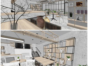 现代北欧创业咖啡厅 从SU模型到实体空间的构想与下载